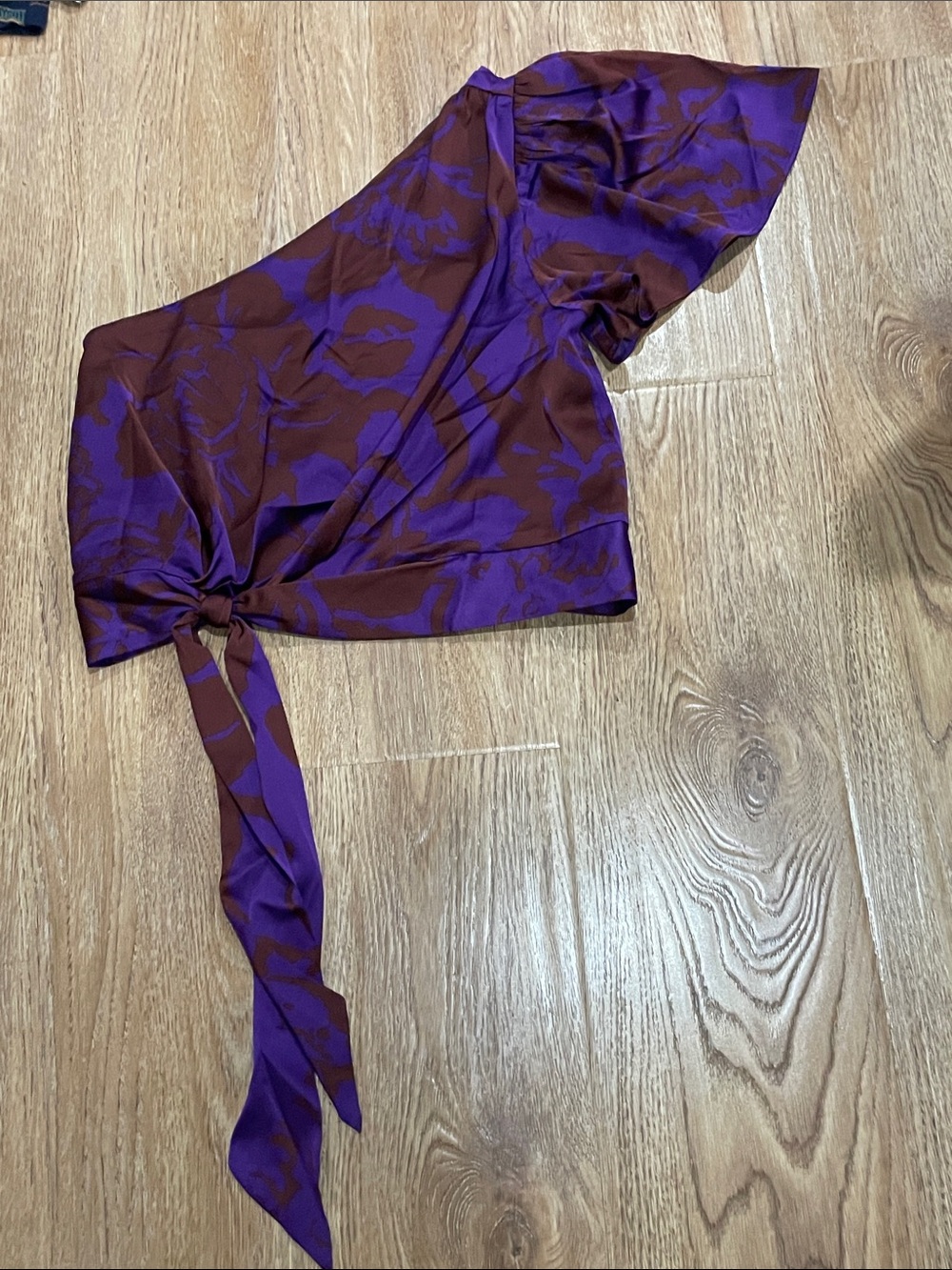 Express Purple and Burgundy One-Shoulder Satin Top
